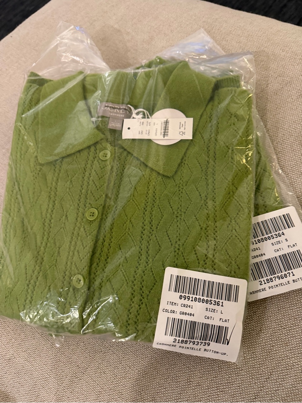 J CREW L Cashmere pointelle button-up short-sleeve cardigan CR241 $158 - Picture 3 of 7